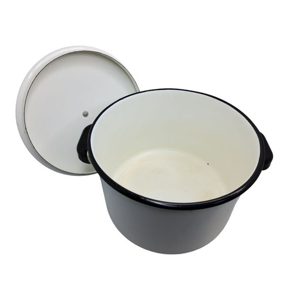 vintage 1950s 5qt enamelware handled stock pot - Picture 3 of 6